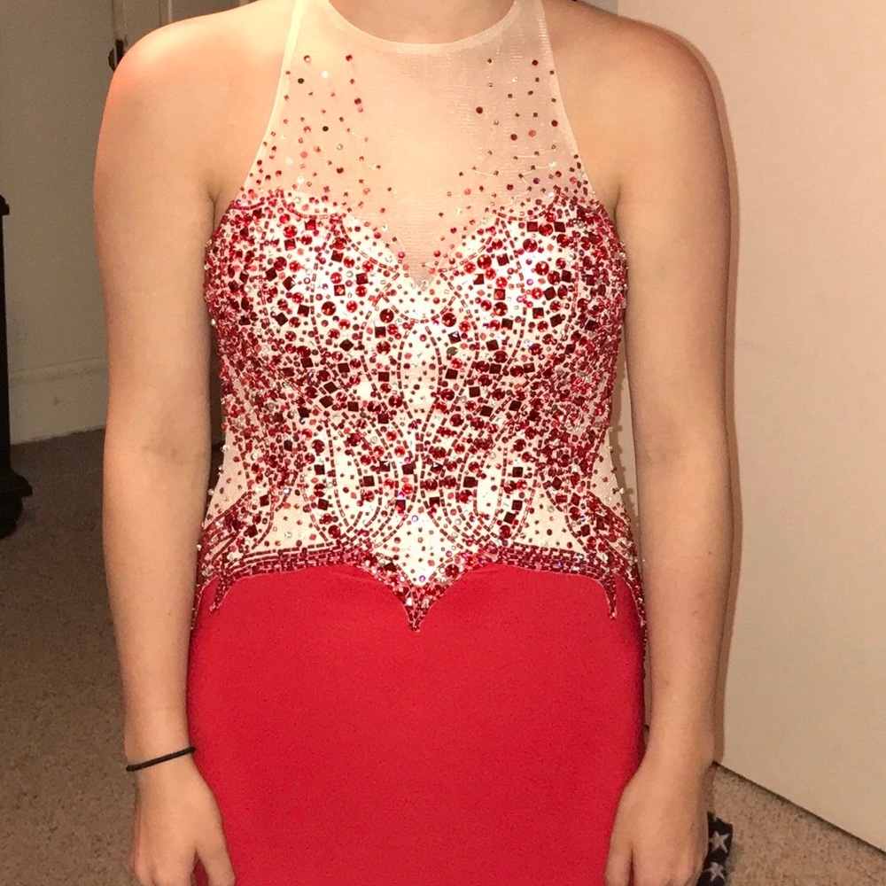 Beautiful Red and gold bead prom gown. Worn once.